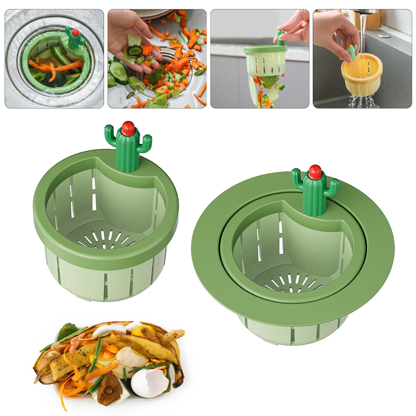 2PCS Cactus Kitchen Sink Drain Strainer Basket