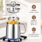 Stainless Steel Deep Fryer Pot with Basket & Strainer