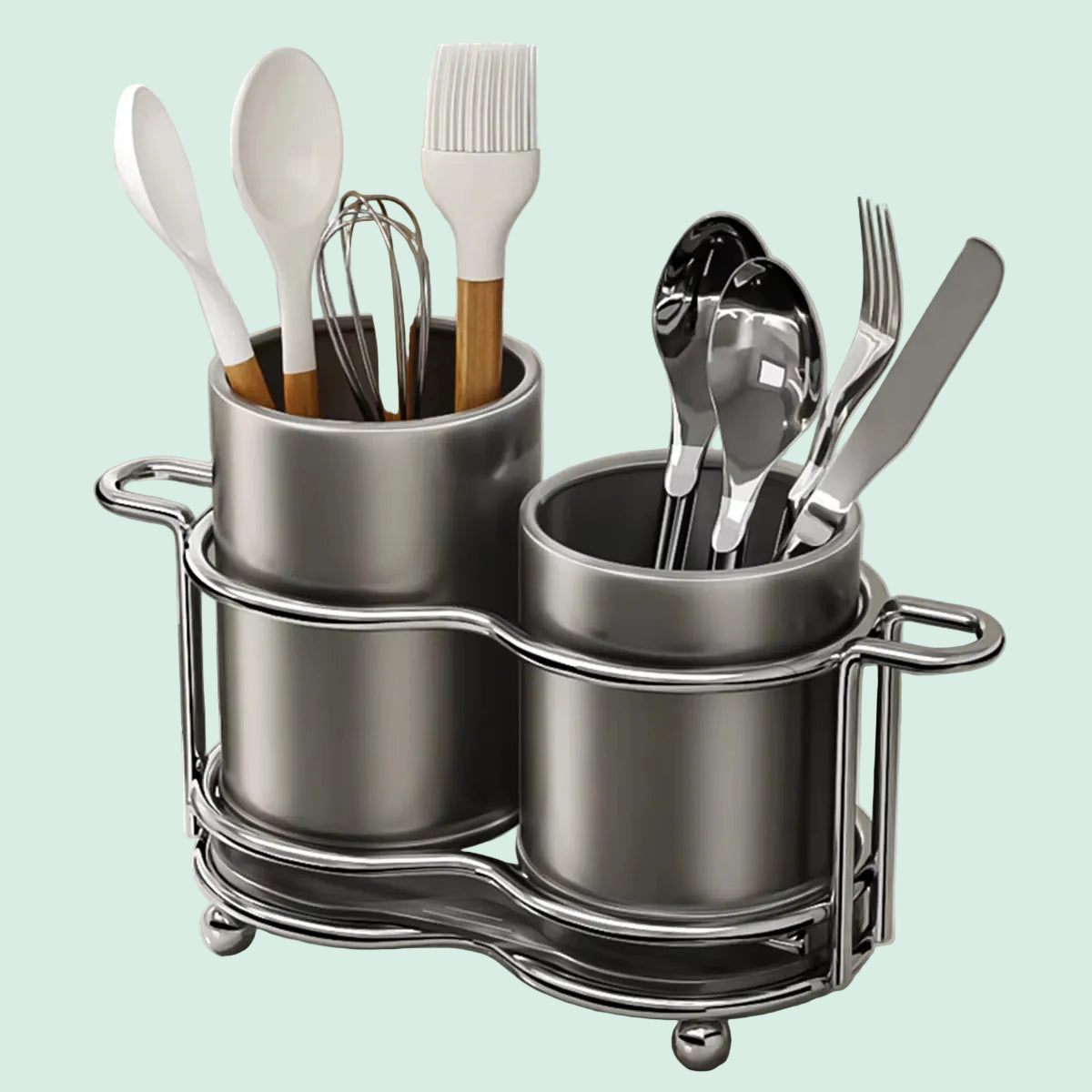 Stainless Steel Utensil Holder with Drain Tray