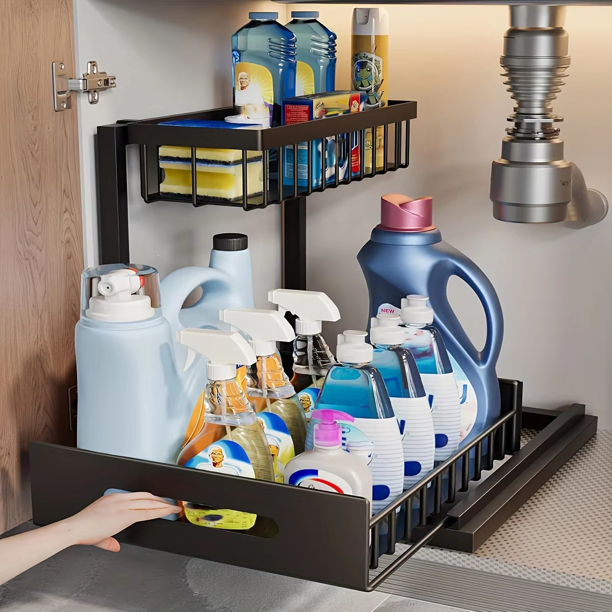 Under Sink Sliding Drawer Organizer with Pull-Out Shelves