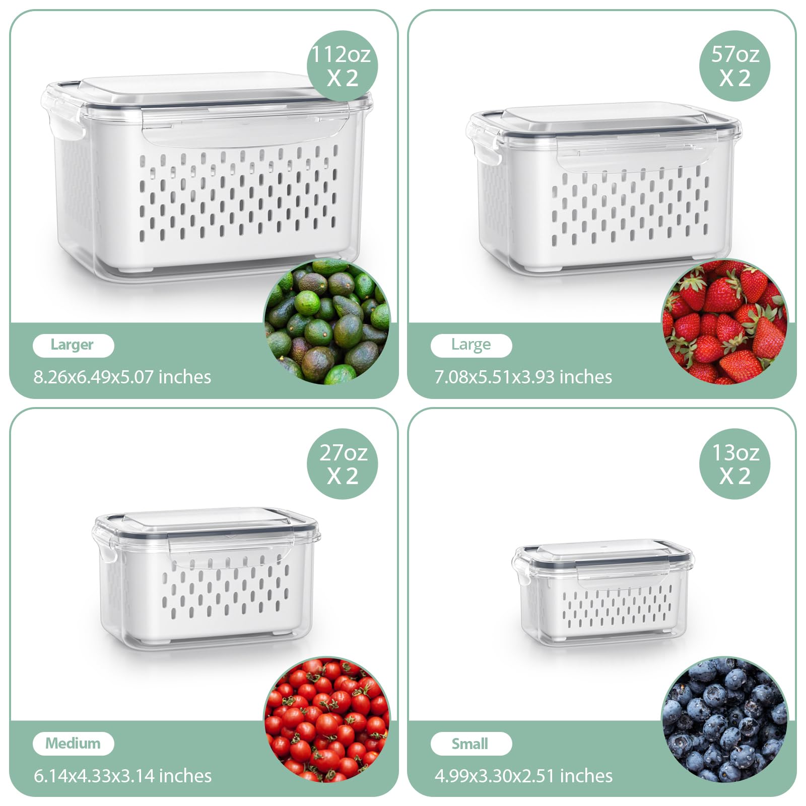 8PCS Fruit Storage Containers for Fridge