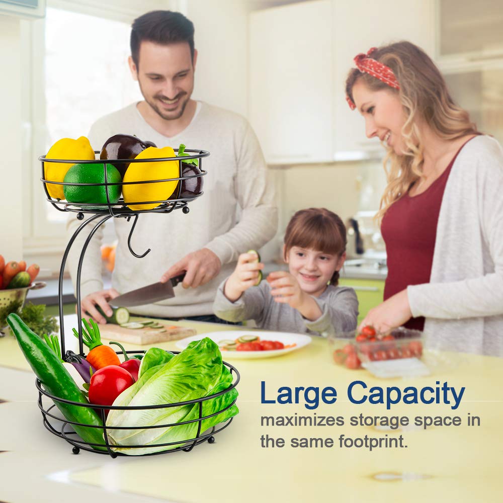 Iron 2-Tier Countertop Fruit Vegetables Basket Bowl