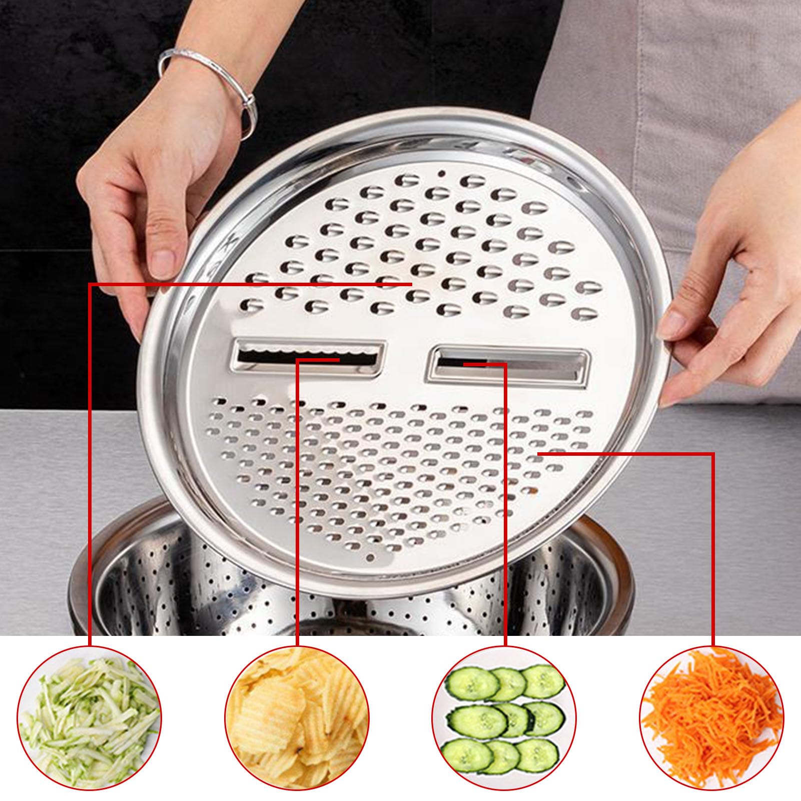 Stainless Steel Salad Bowl with Grater & Strainer