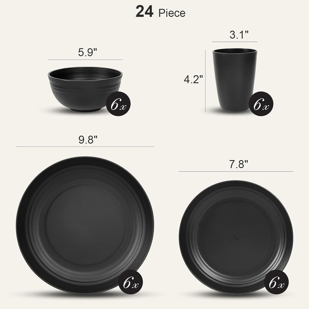 24PCS Unbreakable Dinnerware Set for 6, Plates & Bowls