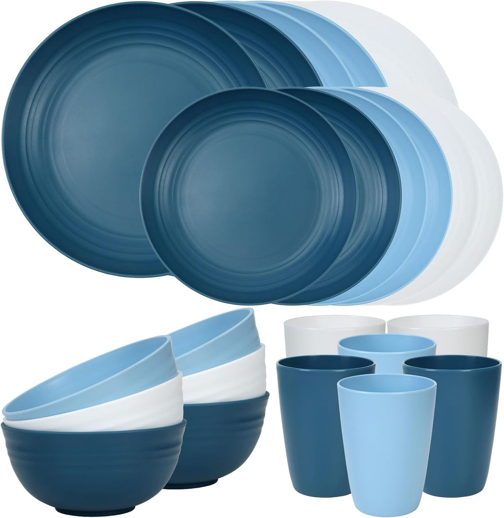 24PCS Unbreakable Dinnerware Set for 6, Plates & Bowls