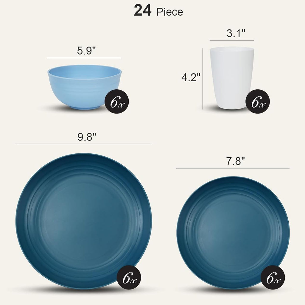 24PCS Unbreakable Dinnerware Set for 6, Plates & Bowls