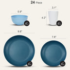 24PCS Unbreakable Dinnerware Set for 6, Plates & Bowls