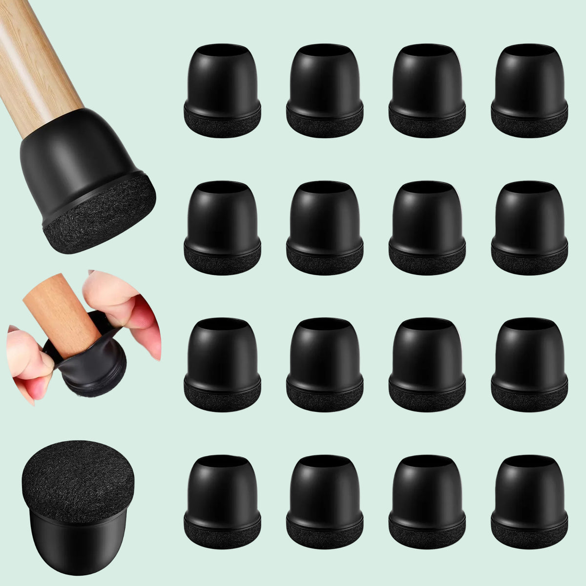 Silicone Chair Leg Protectors with Felt Pads (16PCS)