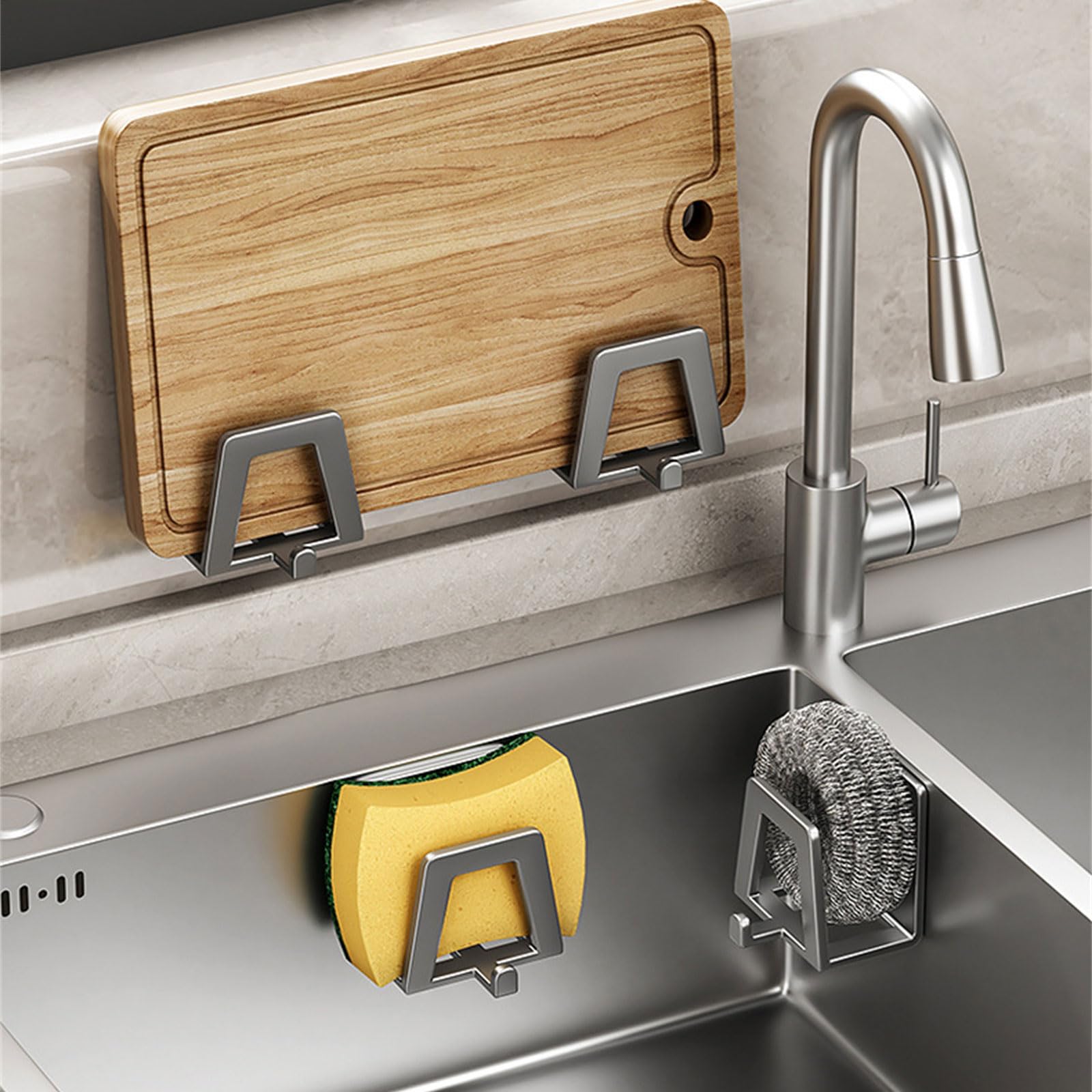 Adhesive Sink Caddy Sponge Holder & Drain Rack (4PCS)