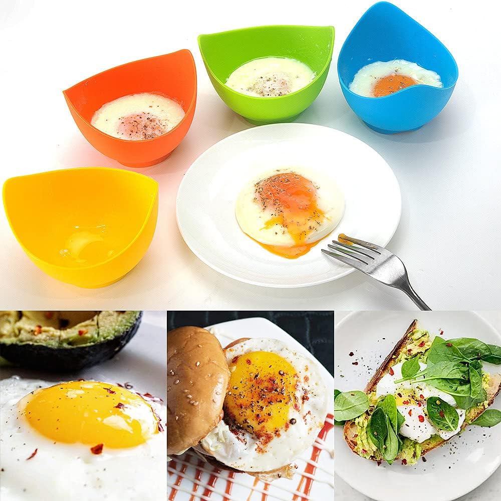 Silicone Egg Poacher Cups with Ring Stands, Set of 4 – Non-Stick, BPA-Free