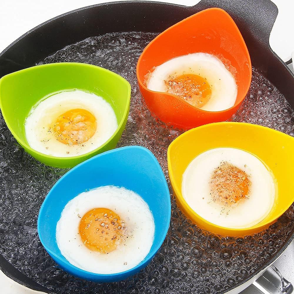 Silicone Egg Poacher Cups with Ring Stands, Set of 4 – Non-Stick, BPA-Free