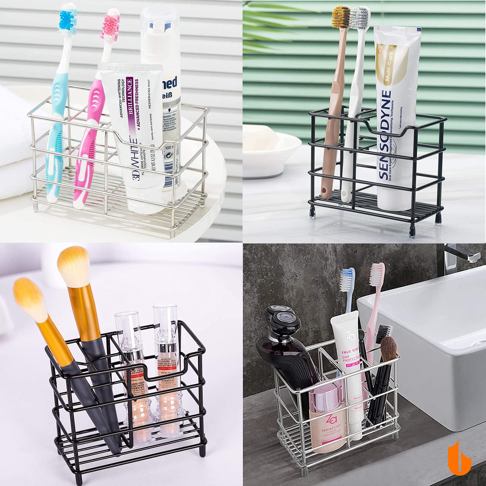 Stainless Steel Toothbrush & Toothpaste Holder