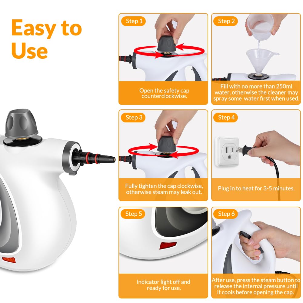 Handheld Pressurized Steam Cleaner with 12 pcs Accessories