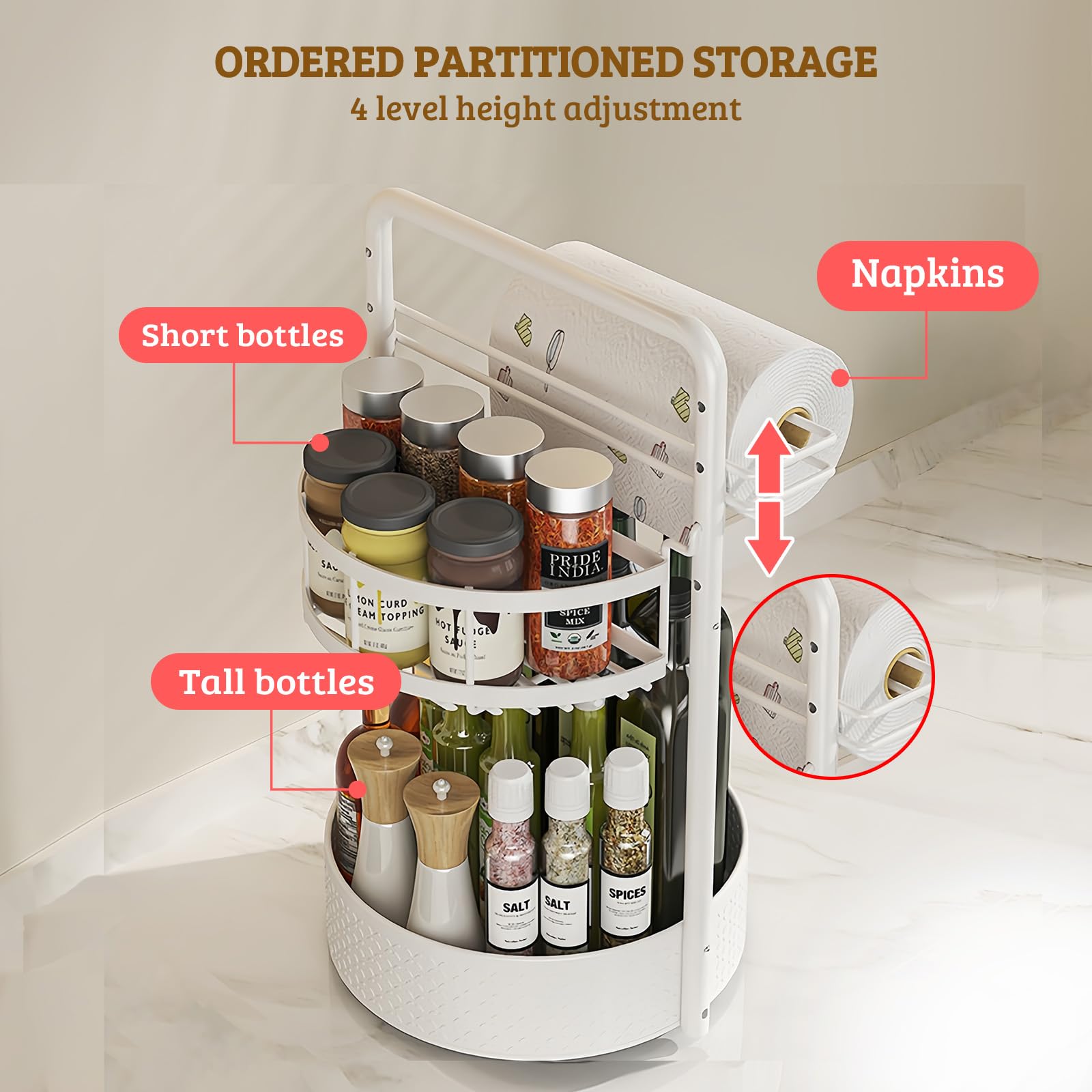 2 Tier Rotating Spice Rack with Paper Towel Holder
