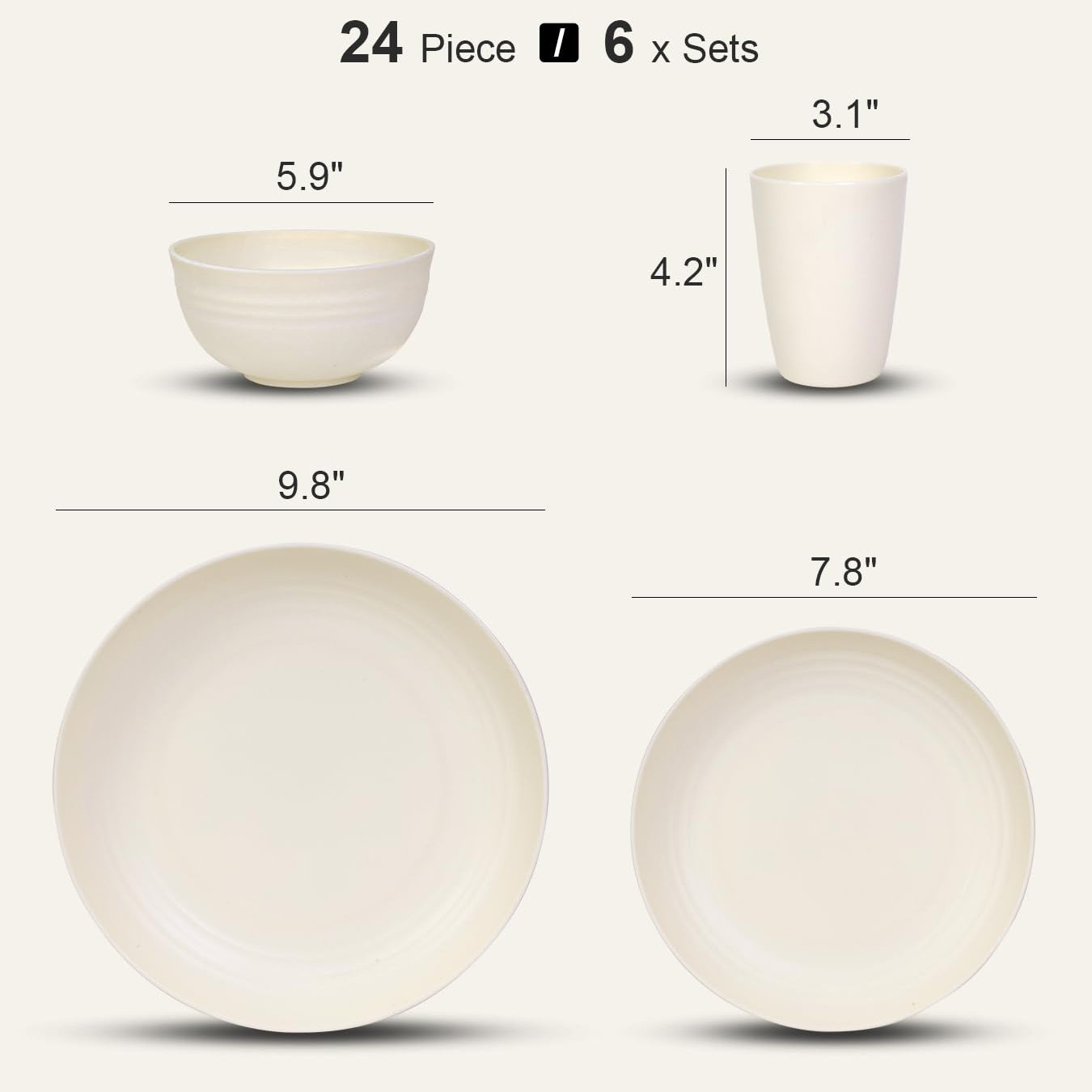 24PCS Unbreakable Dinnerware Set for 6, Plates & Bowls