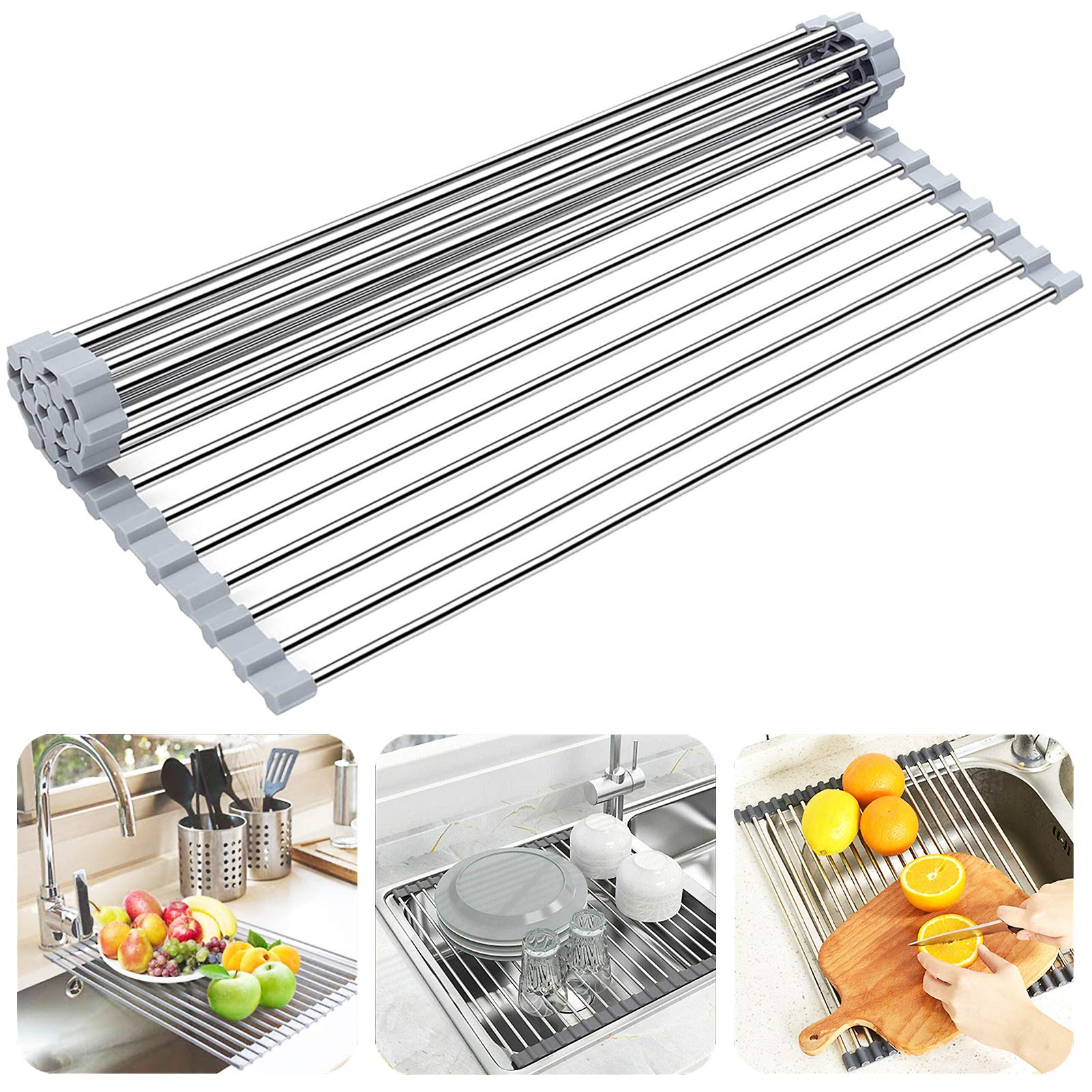 Stainless Steel Roll-Up Dish Drying Rack