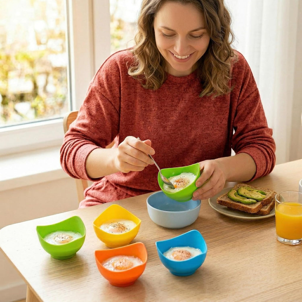 Silicone Egg Poacher Cups with Ring Stands, Set of 4 – Non-Stick, BPA-Free