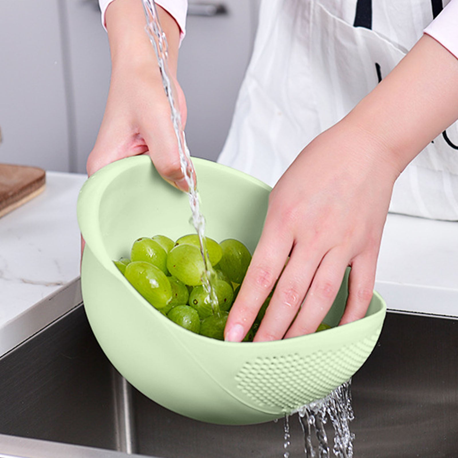Kitchen Silicone Double Drain Basket Bowl Washing Storage Basket Strainers Bowls Drainer Vegetable Cleaning Colander Tool
