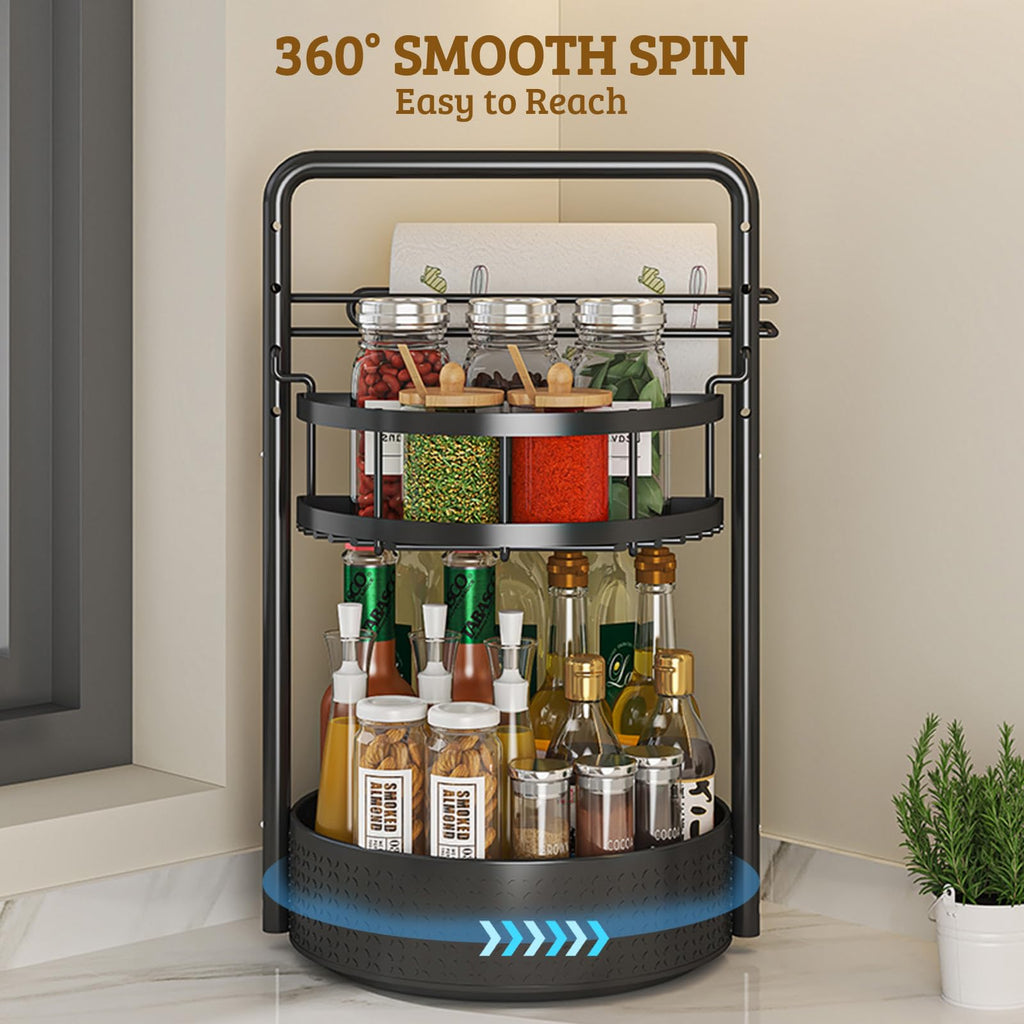 2 Tier Rotating Spice Rack with Paper Towel Holder