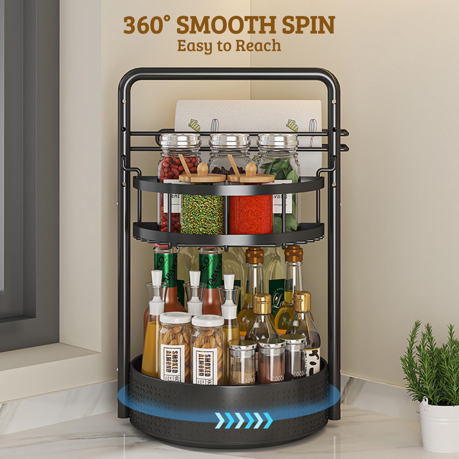 2 Tier Rotating Spice Rack with Paper Towel Holder