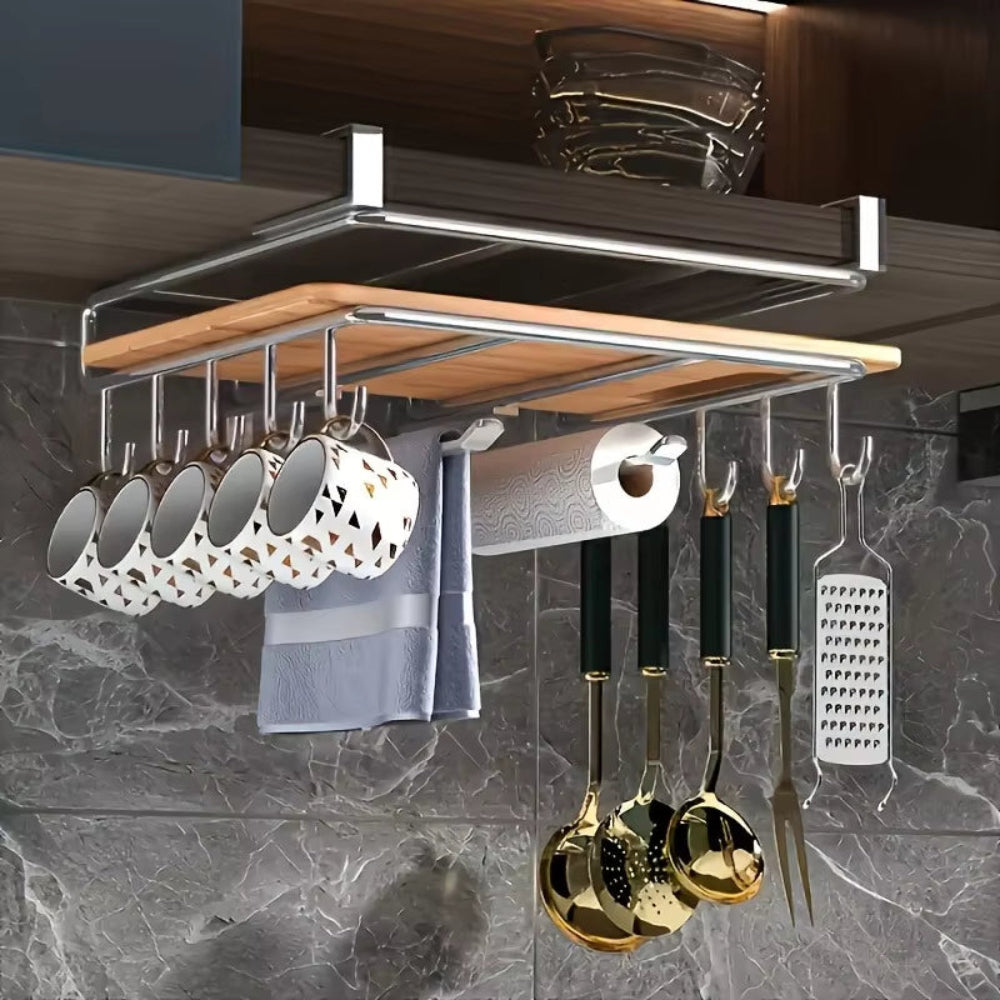 Stainless Steel Hanging Kitchen Storage Rack with Hooks