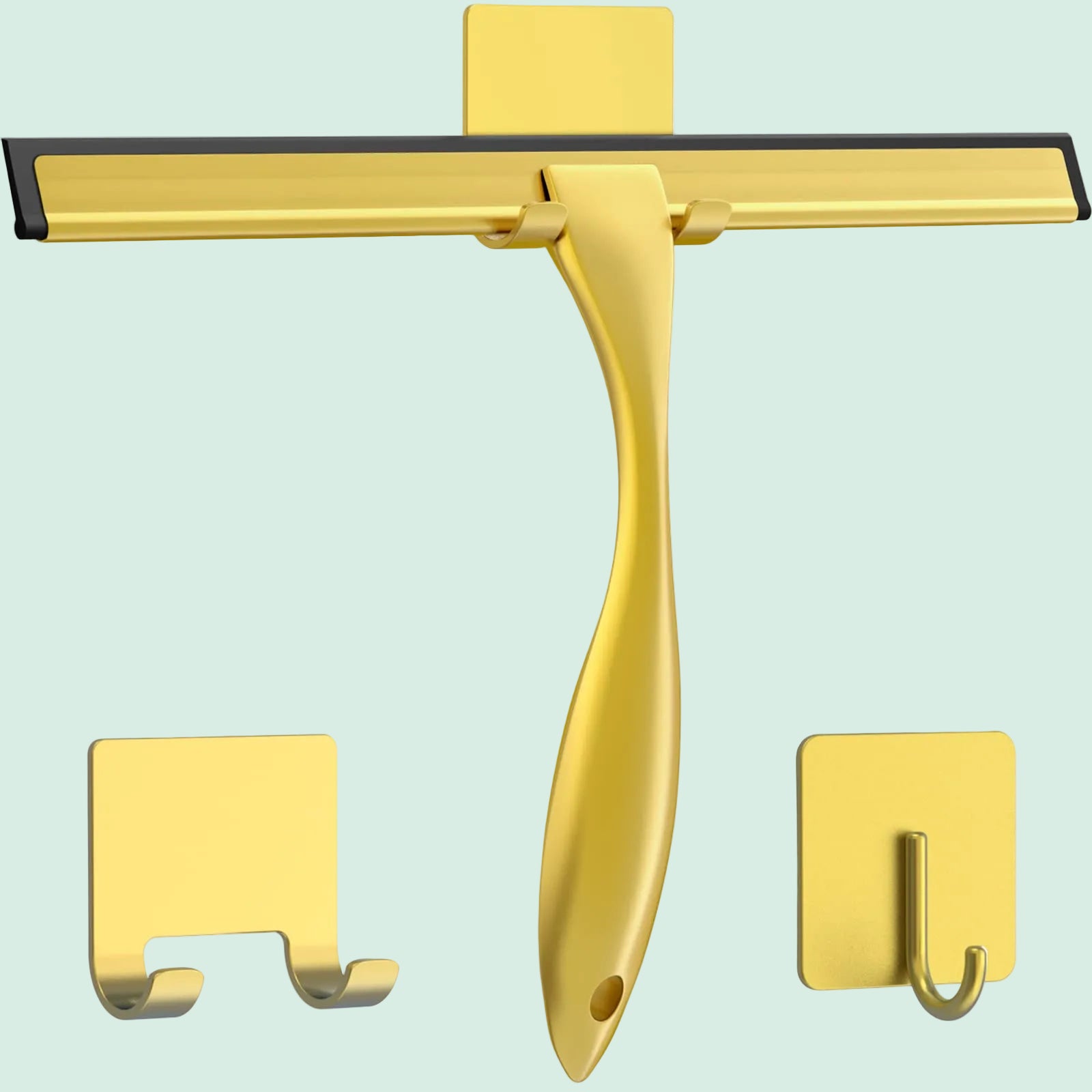 All-Purpose Stainless Steel Shower Squeegee with 2 Adhesive Hooks