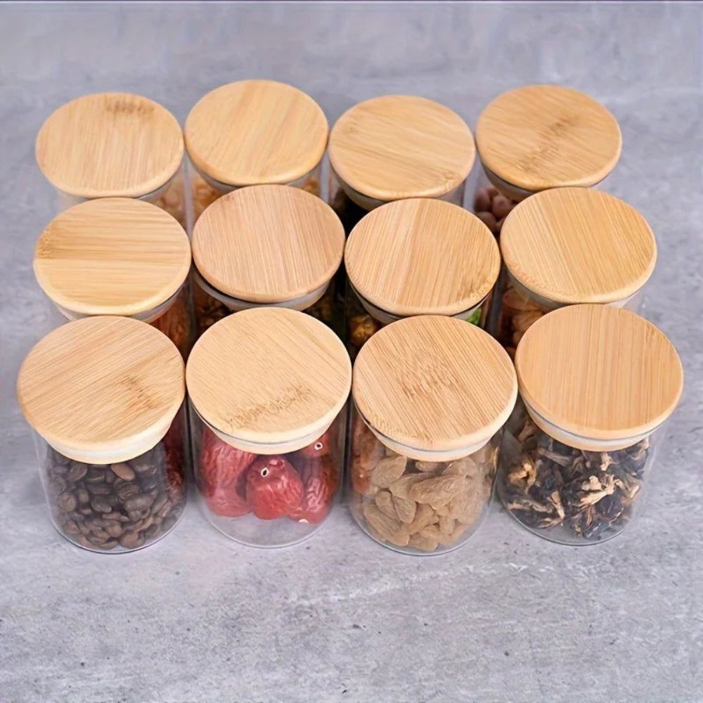 12PCS Glass Spice Jars with Bamboo Lids & Labels