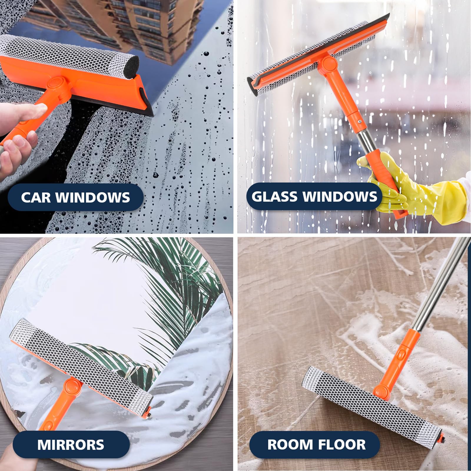Professional 2-in-1 Window Squeegee Cleaner with Long Handle