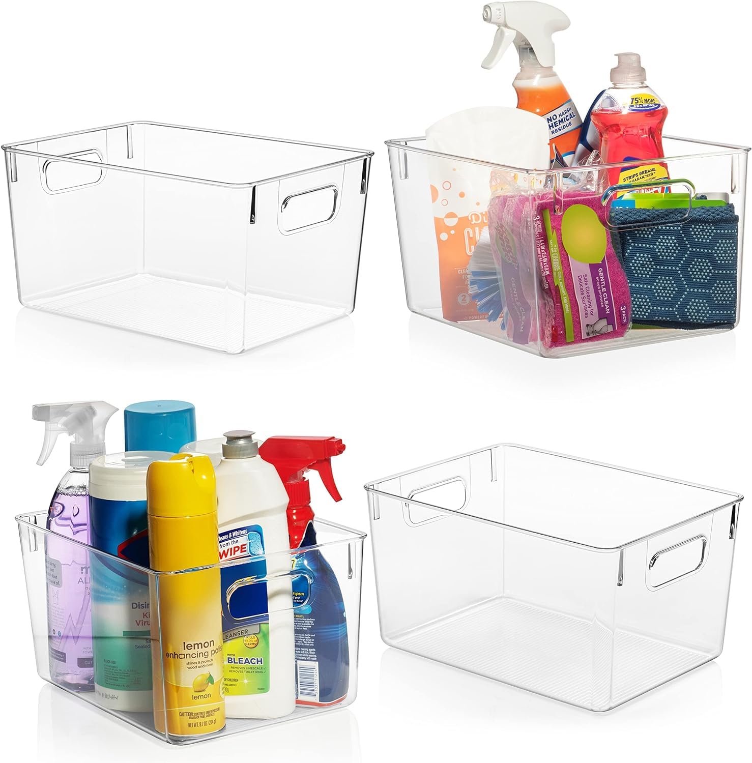 Clear Plastic Storage Bins for Pantry Organization (4 PCS)