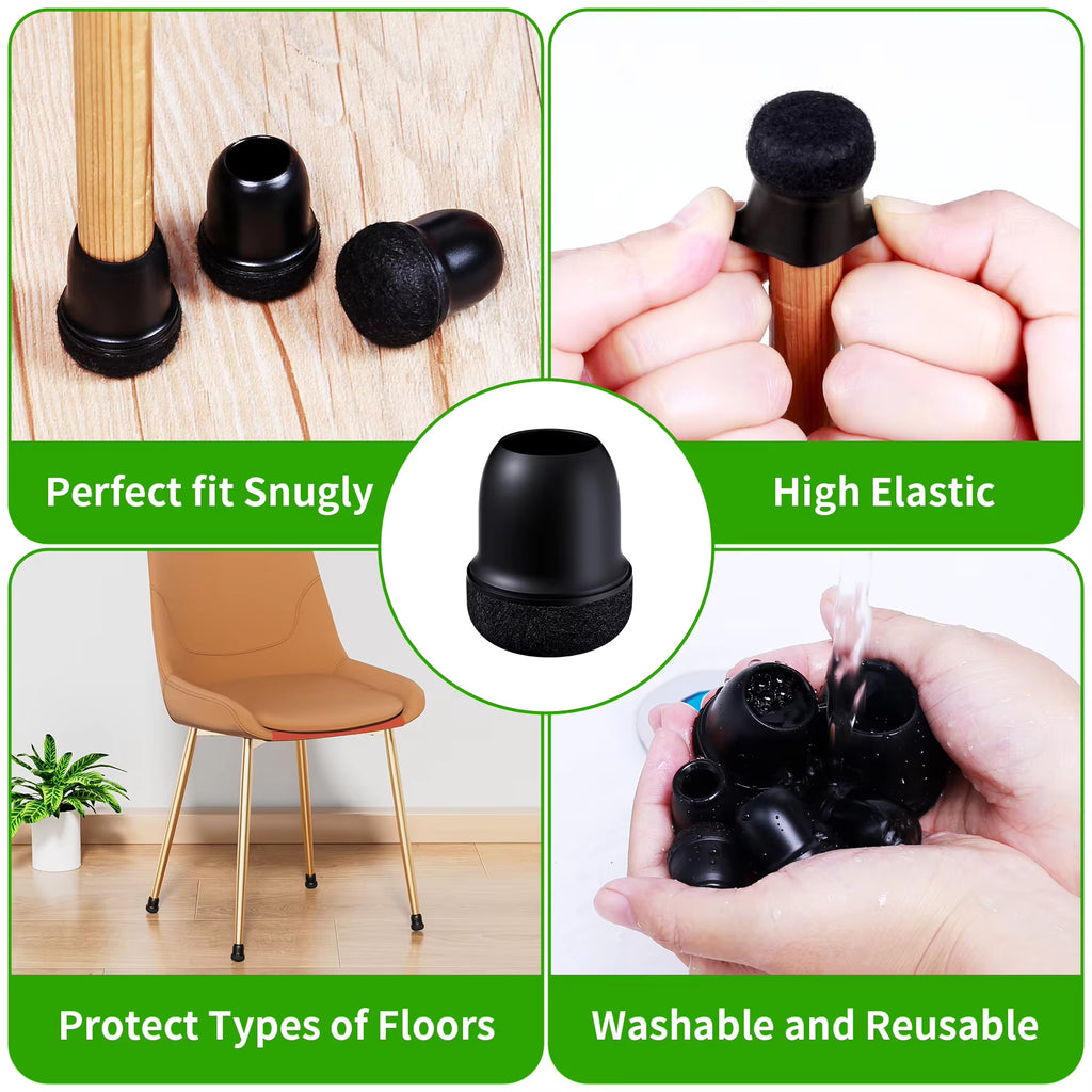 Silicone Chair Leg Protectors with Felt Pads (16PCS)