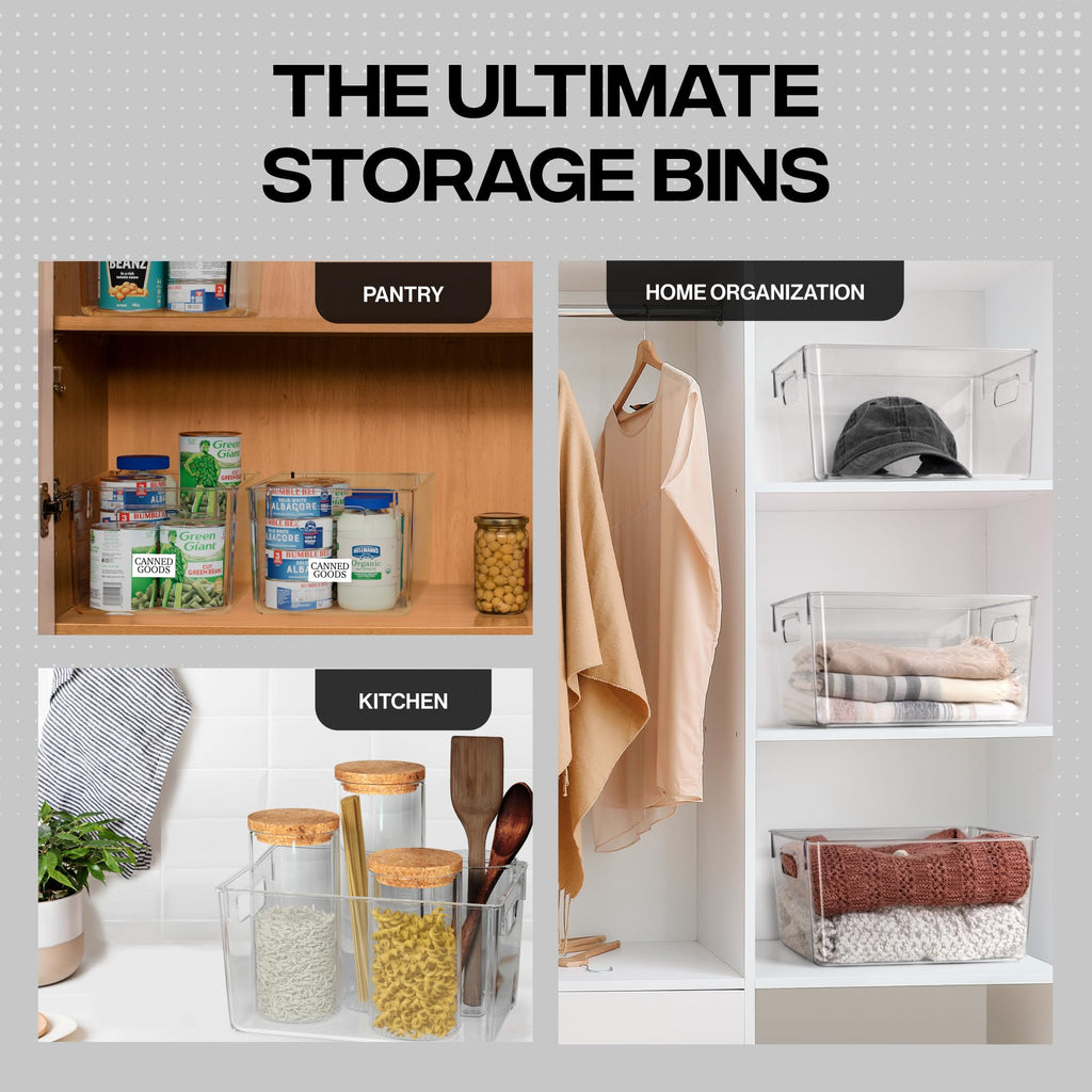 Clear Plastic Storage Bins for Pantry Organization (4 PCS)