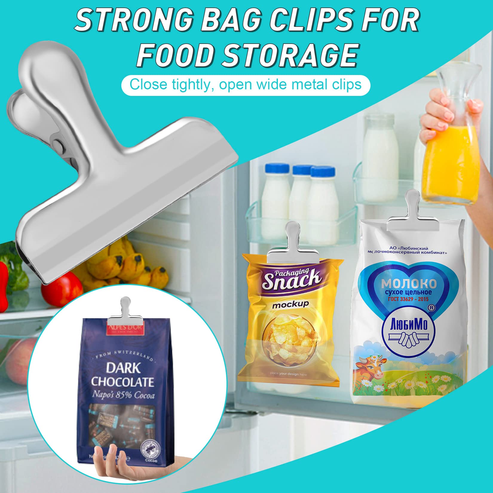 8PCS Stainless Steel Chip Bag Clips Airtight Food Sealing Clips