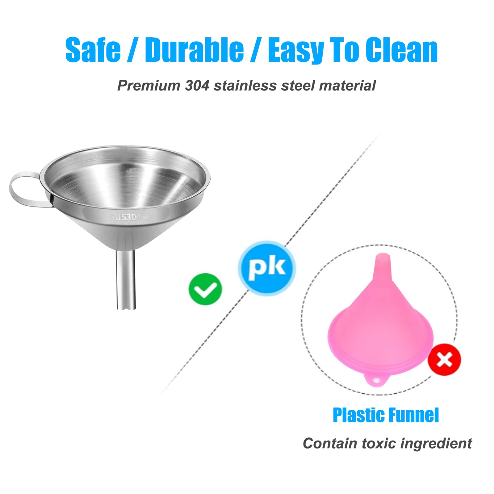 Stainless Steel Kitchen Funnel for Filling Bottles, Transferring Liquid, Oil, Juice, Milk