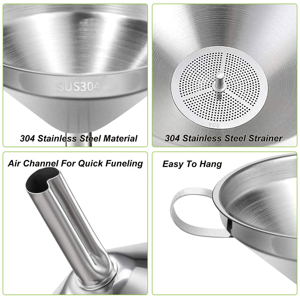 Stainless Steel Kitchen Funnel for Filling Bottles, Transferring Liquid, Oil, Juice, Milk