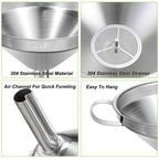 Stainless Steel Kitchen Funnel for Filling Bottles, Transferring Liquid, Oil, Juice, Milk
