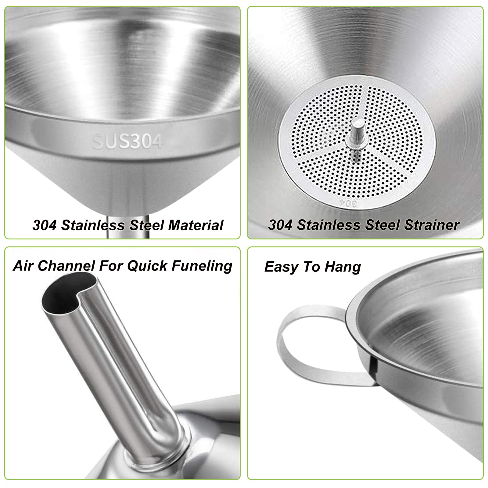Stainless Steel Kitchen Funnel for Filling Bottles, Transferring Liquid, Oil, Juice, Milk