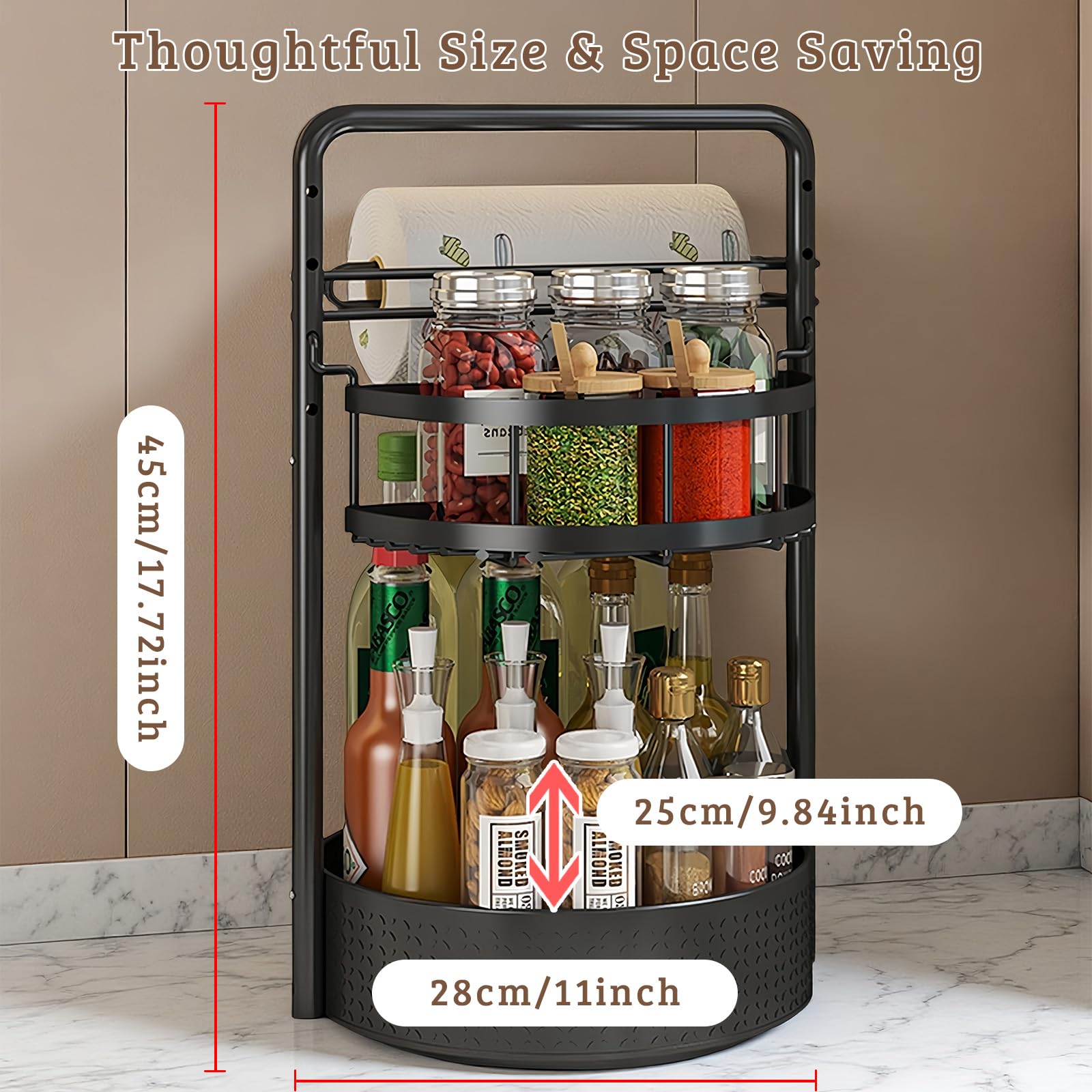 2 Tier Rotating Spice Rack with Paper Towel Holder