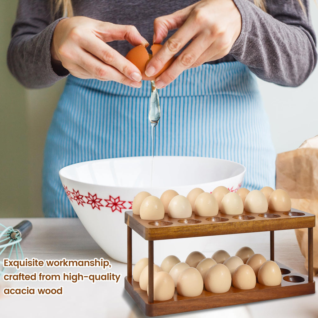 Solid Wood Egg Holder Rack Countertop Organizer