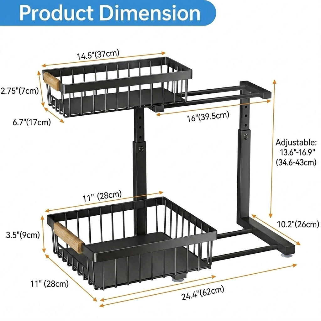 Adjustable 2 Tier Under Sink Storage Organizer