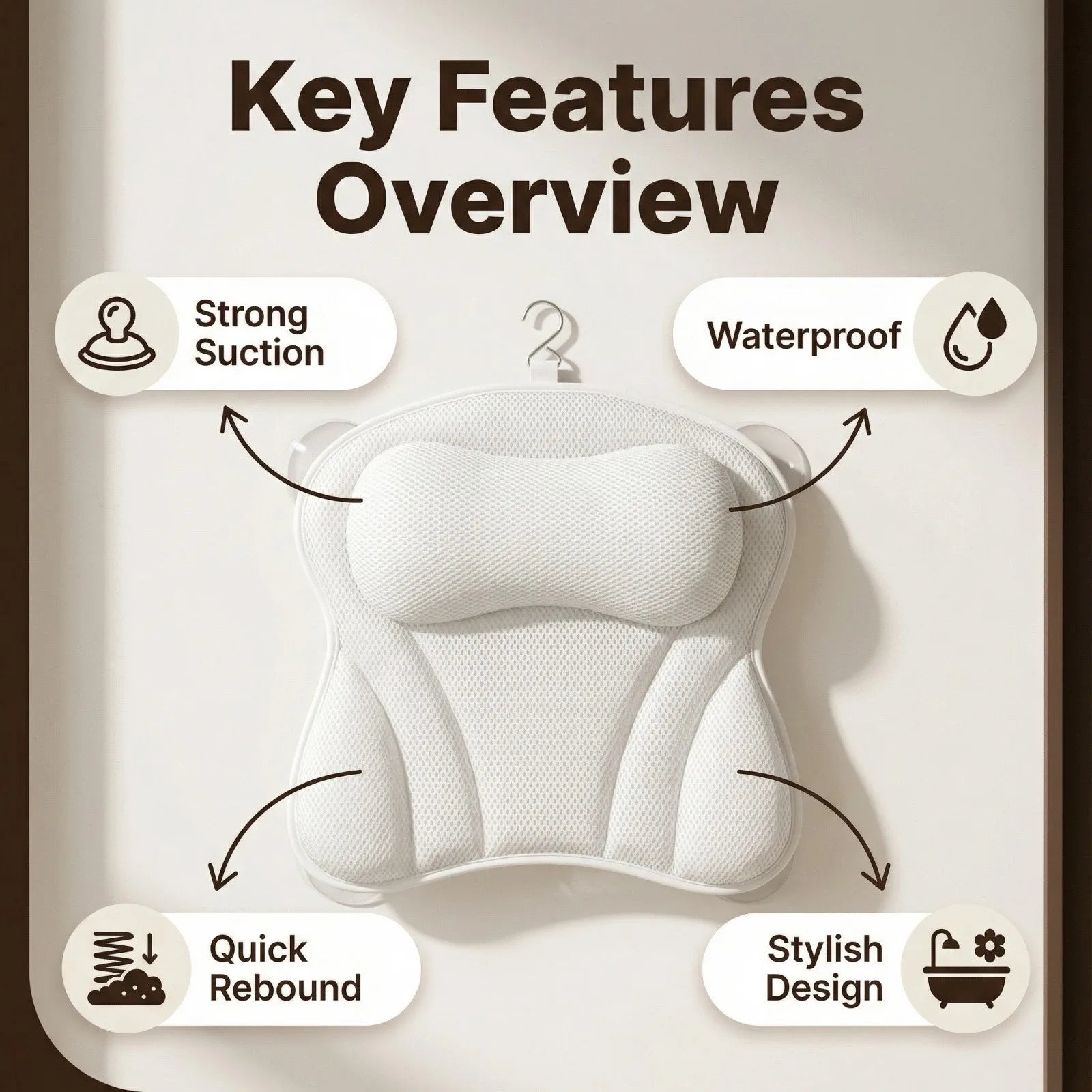 Non-Slip Bath Pillow with Neck & Back Support