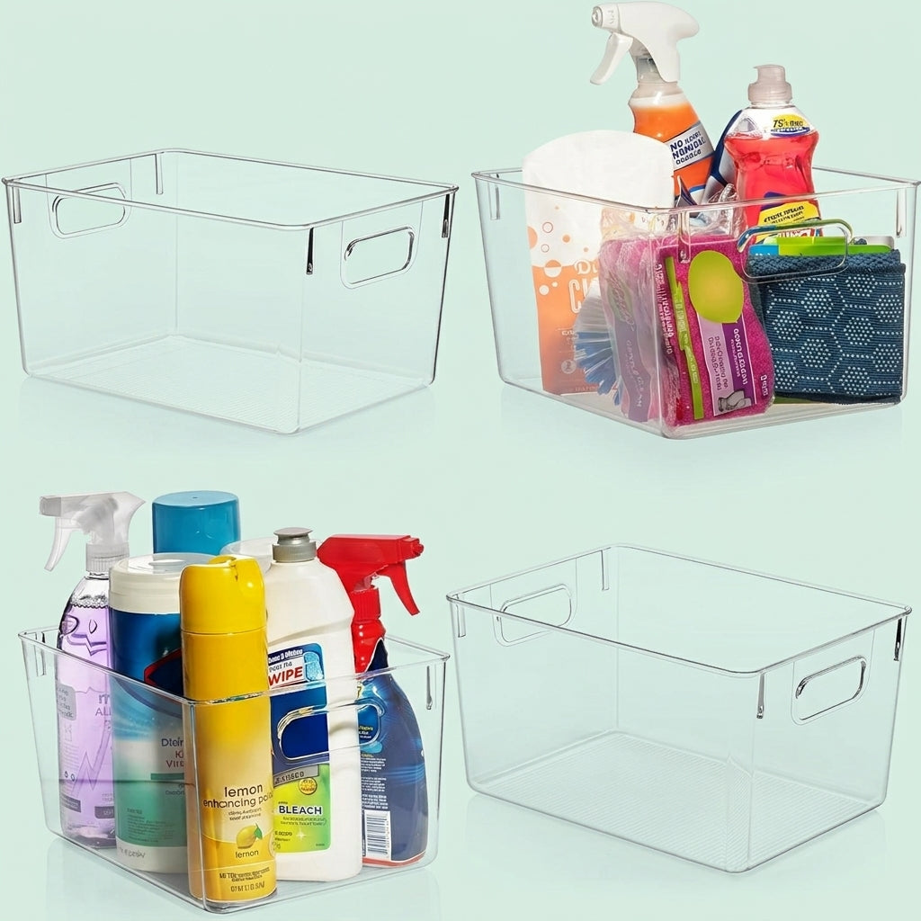 Clear Plastic Storage Bins for Pantry Organization (4 PCS)