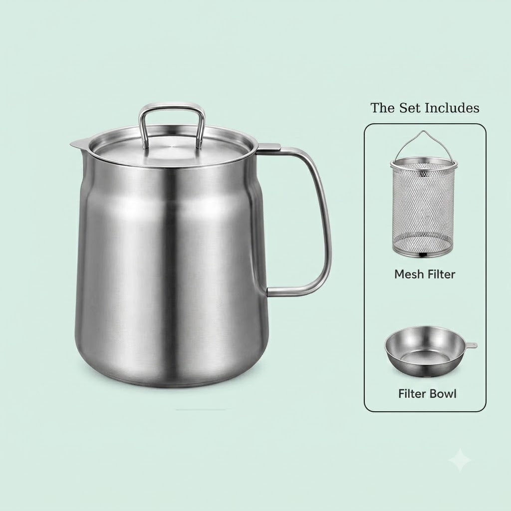 Stainless Steel Deep Fryer Pot with Basket & Strainer