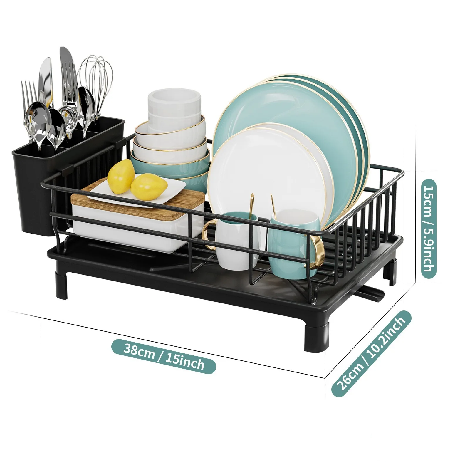 Rustproof Dish Drying Rack with Utensil Holder & Drain Board
