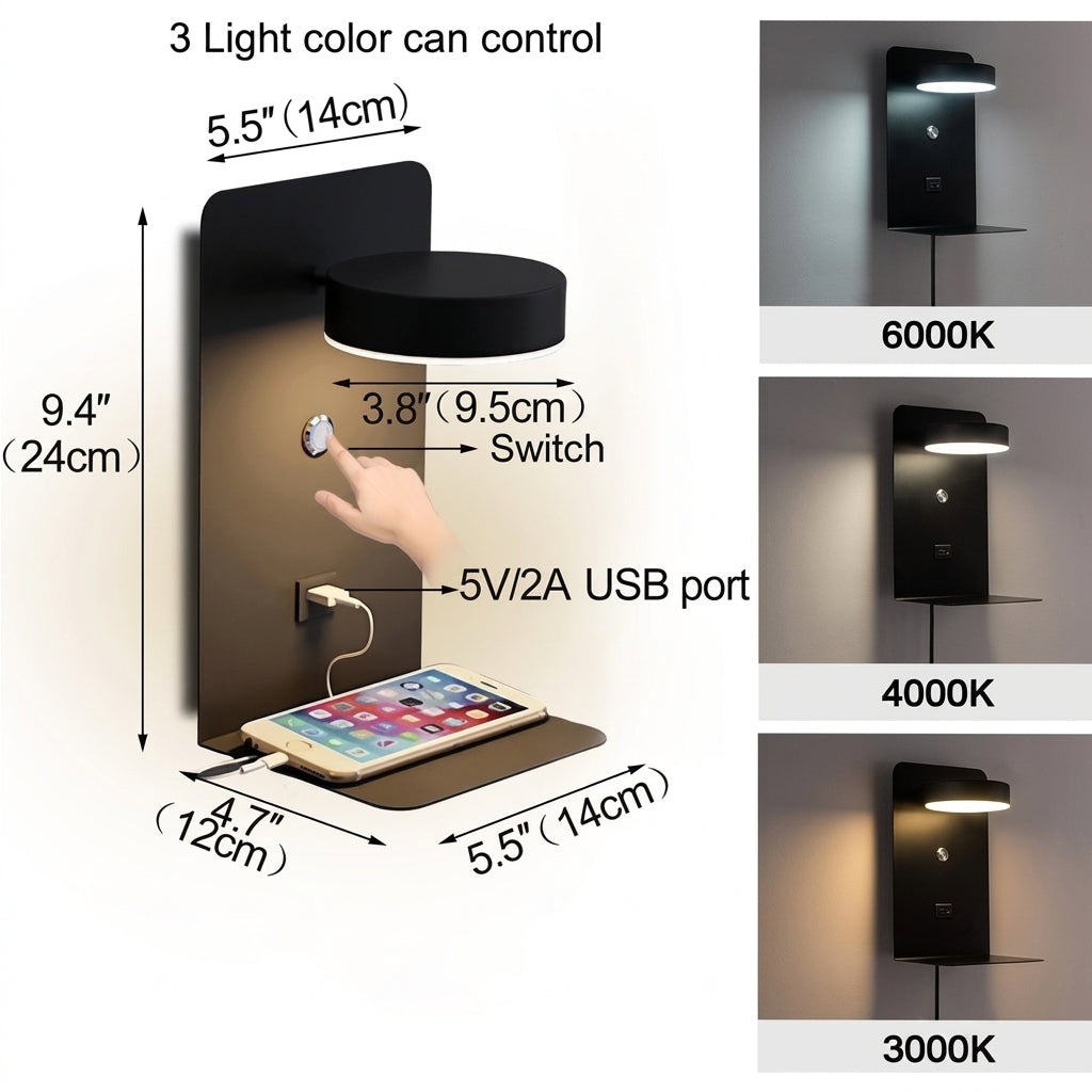 LED Wall Sconce with USB Charging Port