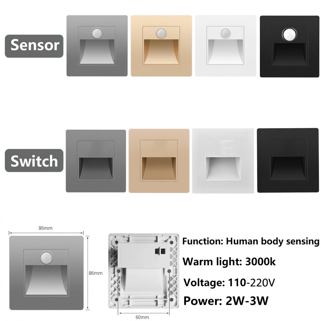 LED Motion Sensor Night Light Recessed Wall Lamp