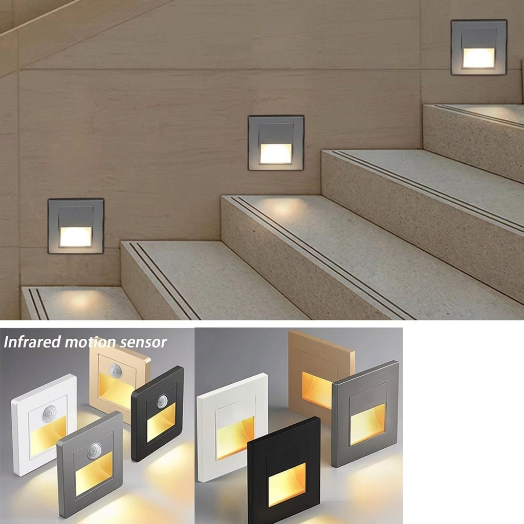 LED Motion Sensor Night Light Recessed Wall Lamp