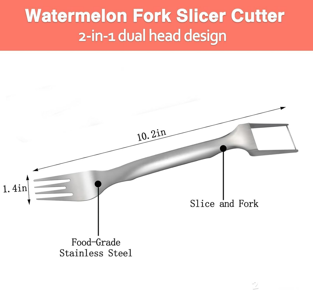 2-in-1 Stainless Steel Fruit Cutter, Dual Head Watermelon Fork Slicer Tool, Watermelon Cube Cutter