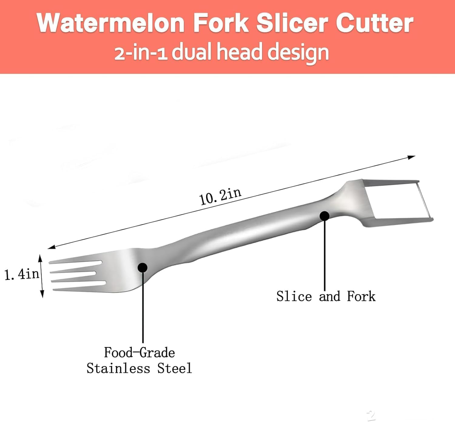 2-in-1 Stainless Steel Fruit Cutter, Dual Head Watermelon Fork Slicer Tool, Watermelon Cube Cutter