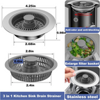3-in-1 Kitchen Sink Drain Strainer & Stopper
