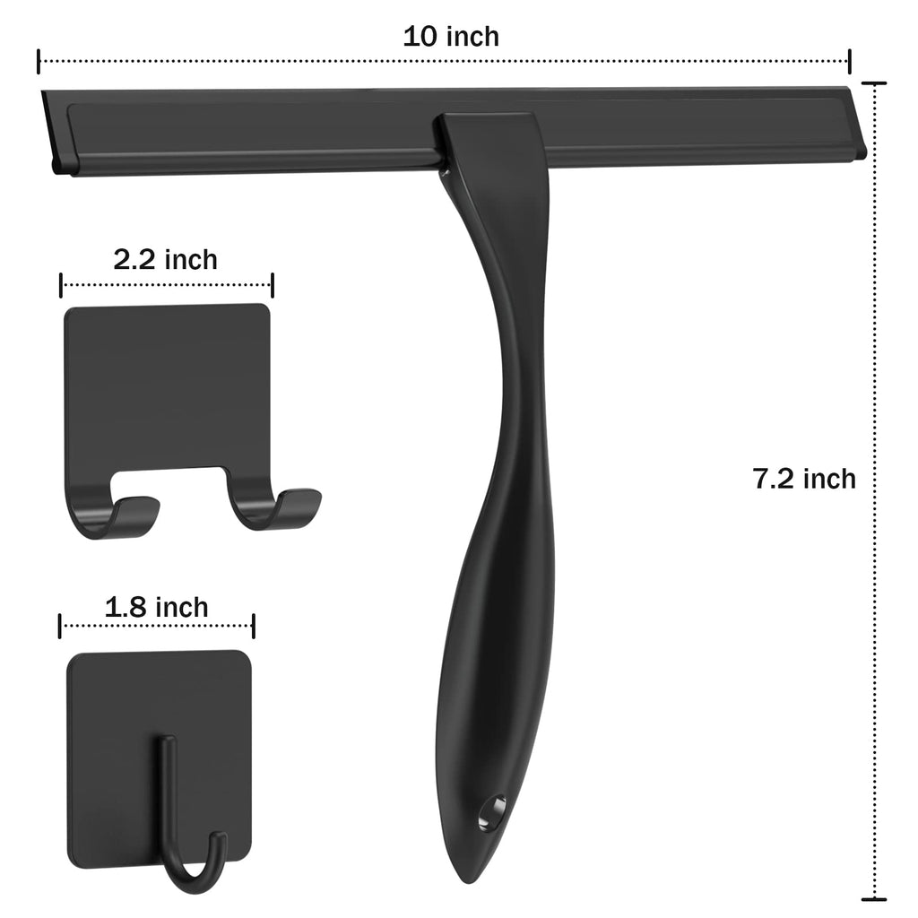 All-Purpose Stainless Steel Shower Squeegee with 2 Adhesive Hooks